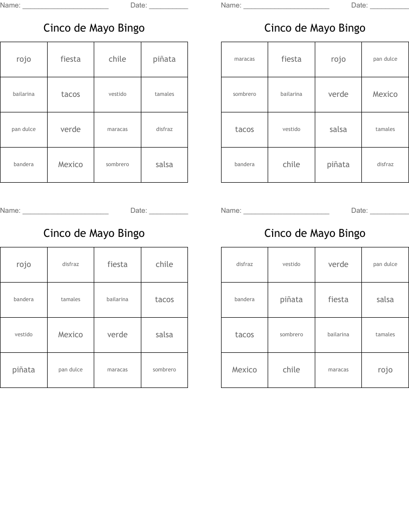 Cinco de Mayo Bingo