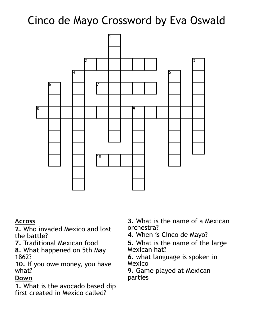 Cinco de Mayo Crossword  by Eva Oswald
