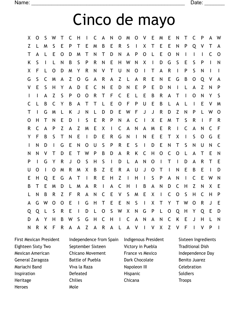Cinco de mayo Word Search
