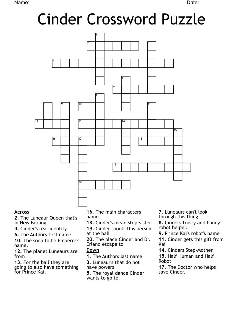 Cinder Crossword Puzzle