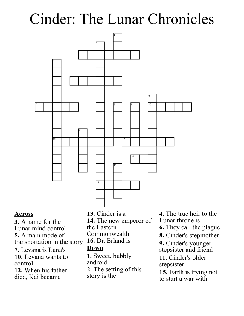 Cinder: The Lunar Chronicles Crossword