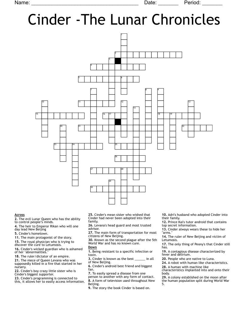 Cinder -The Lunar Chronicles  Crossword