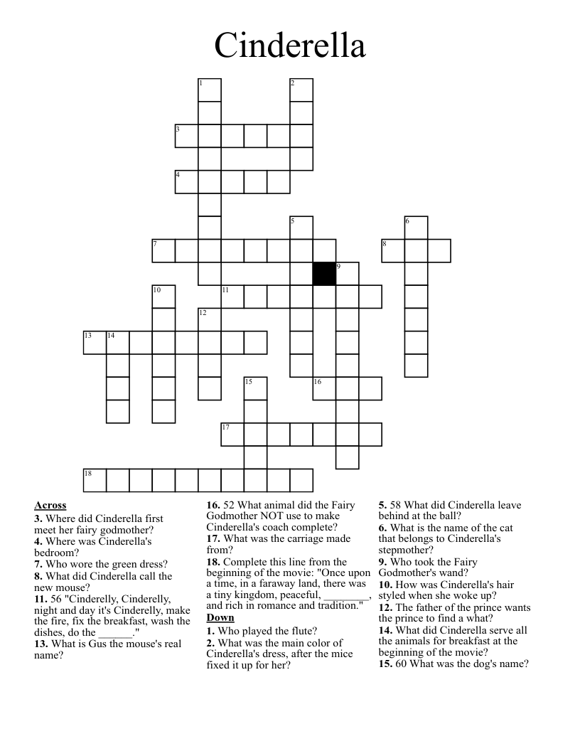 Cinderella Crossword - WordMint