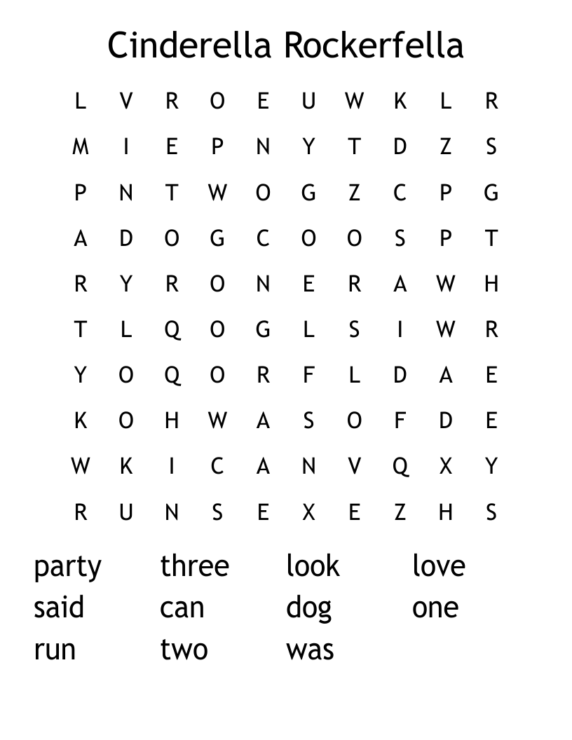 Cinderella Rockerfella Word Search