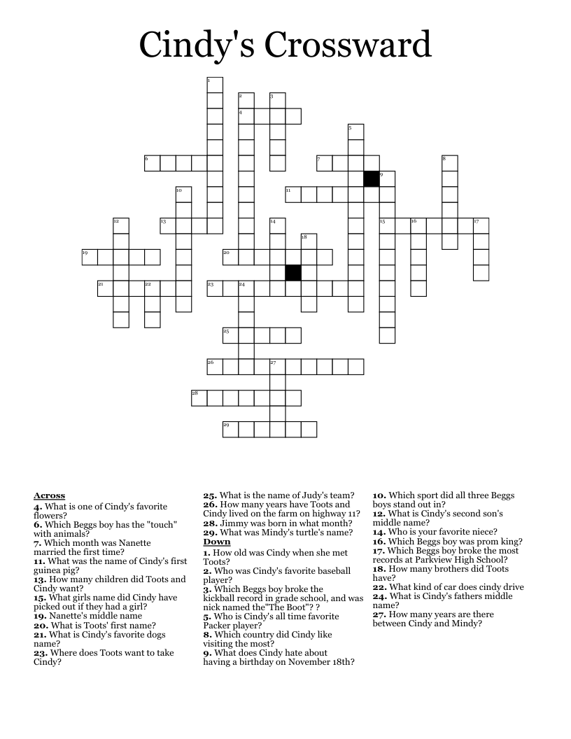 Cindy's Crossward Crossword