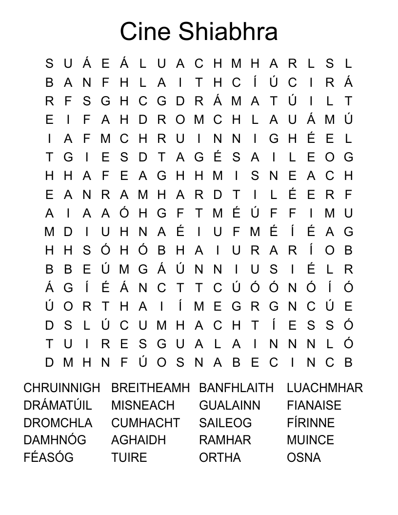 Cine Shiabhra Word Search
