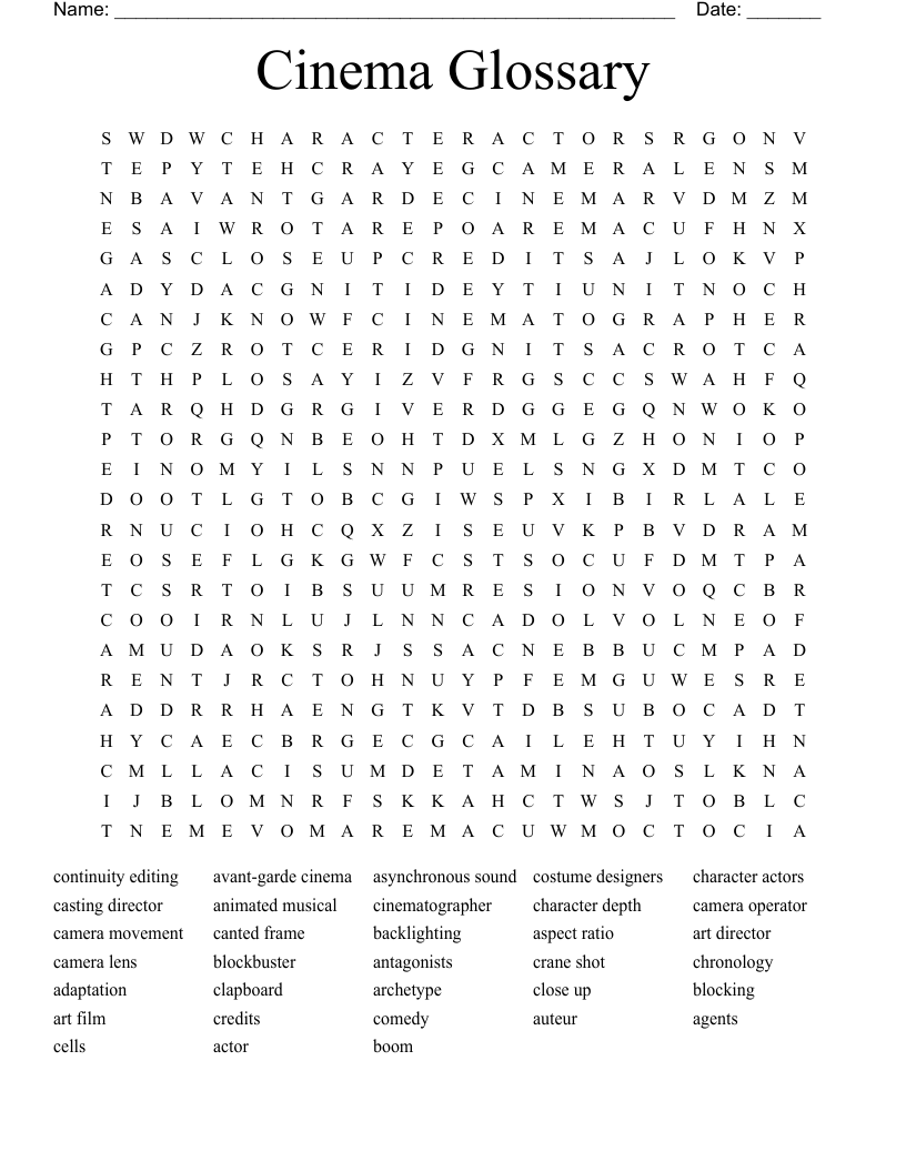 Cinema Glossary Word Search