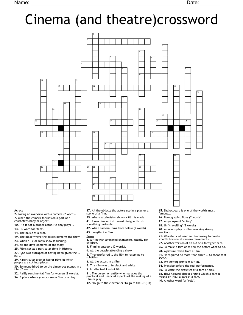 Cinema (and theatre)crossword