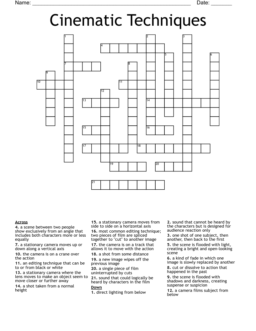 Cinematic Techniques Crossword