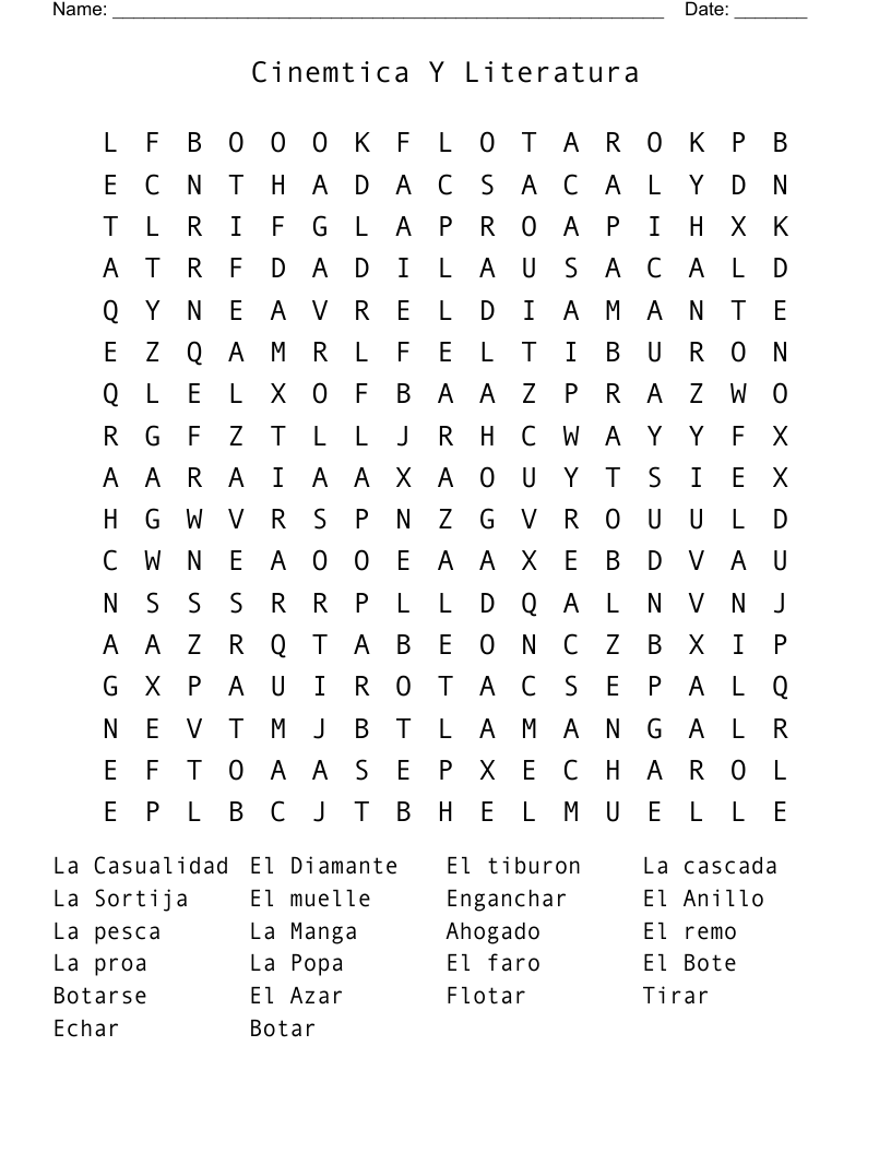 Cinemtica Y Literatura                   Word Search