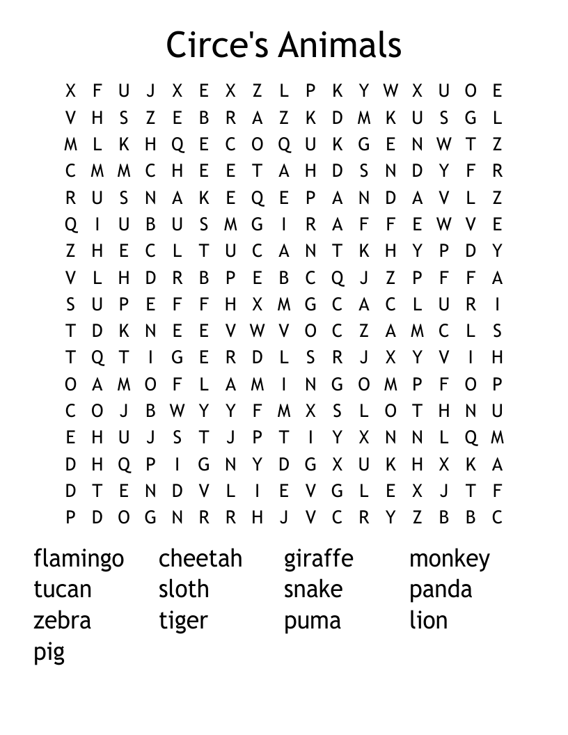 Circe's Animals  Word Search