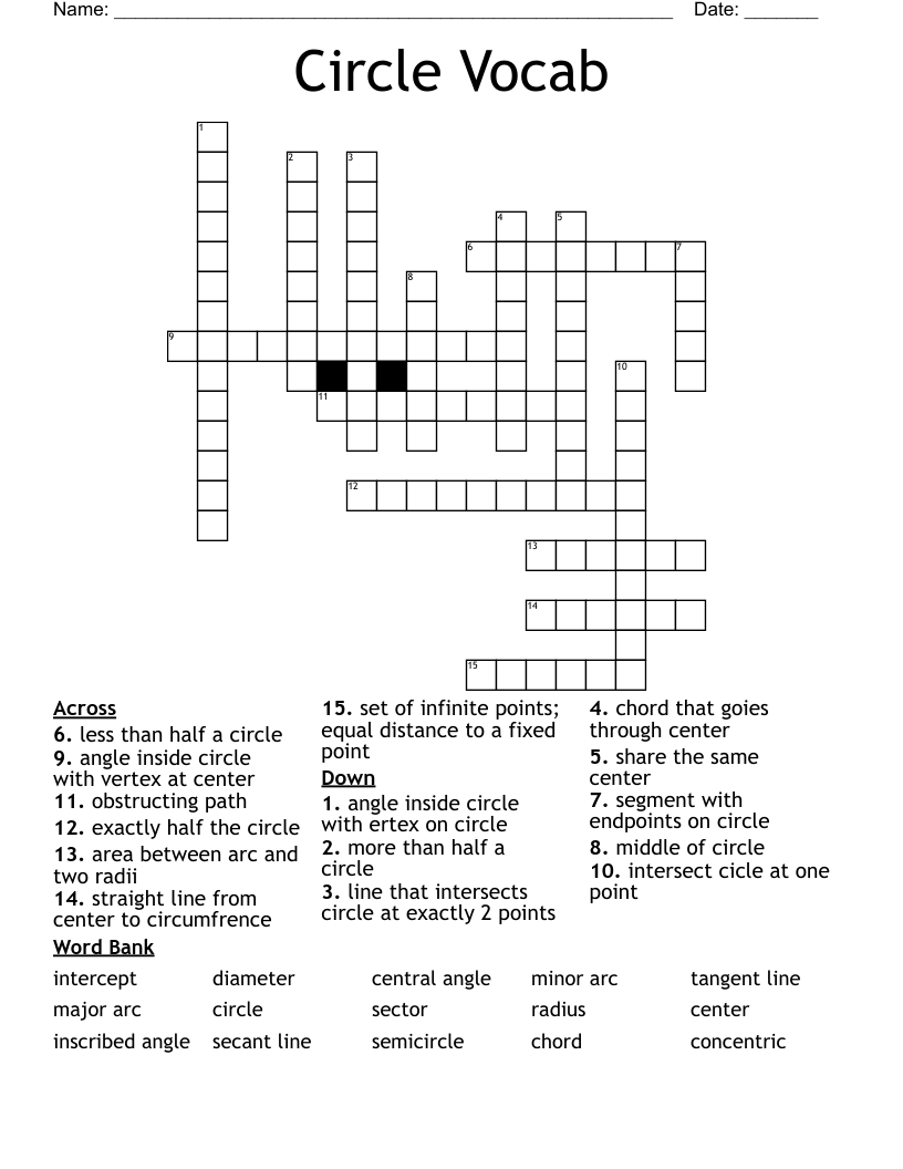 Circle Vocab Crossword