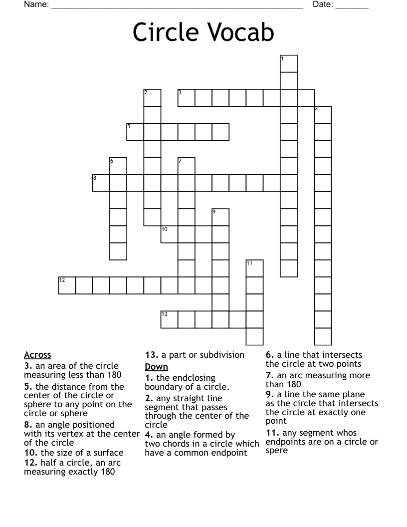 Circle Vocab Crossword