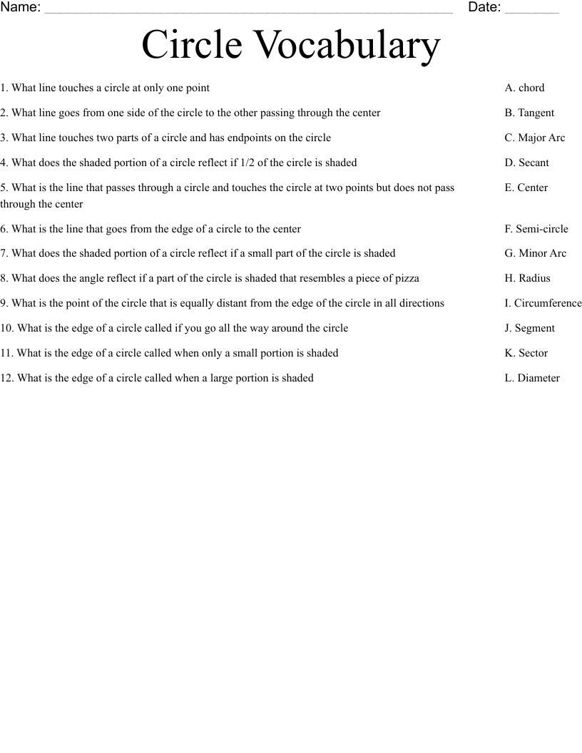 Circle Vocabulary Worksheet