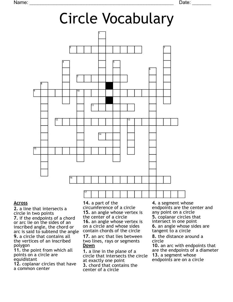 Circle Vocabulary Crossword