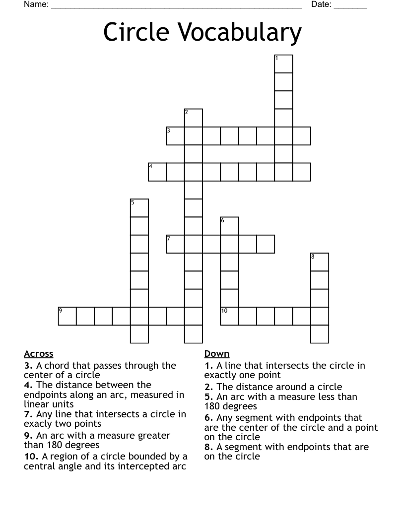 Circle Vocabulary Crossword