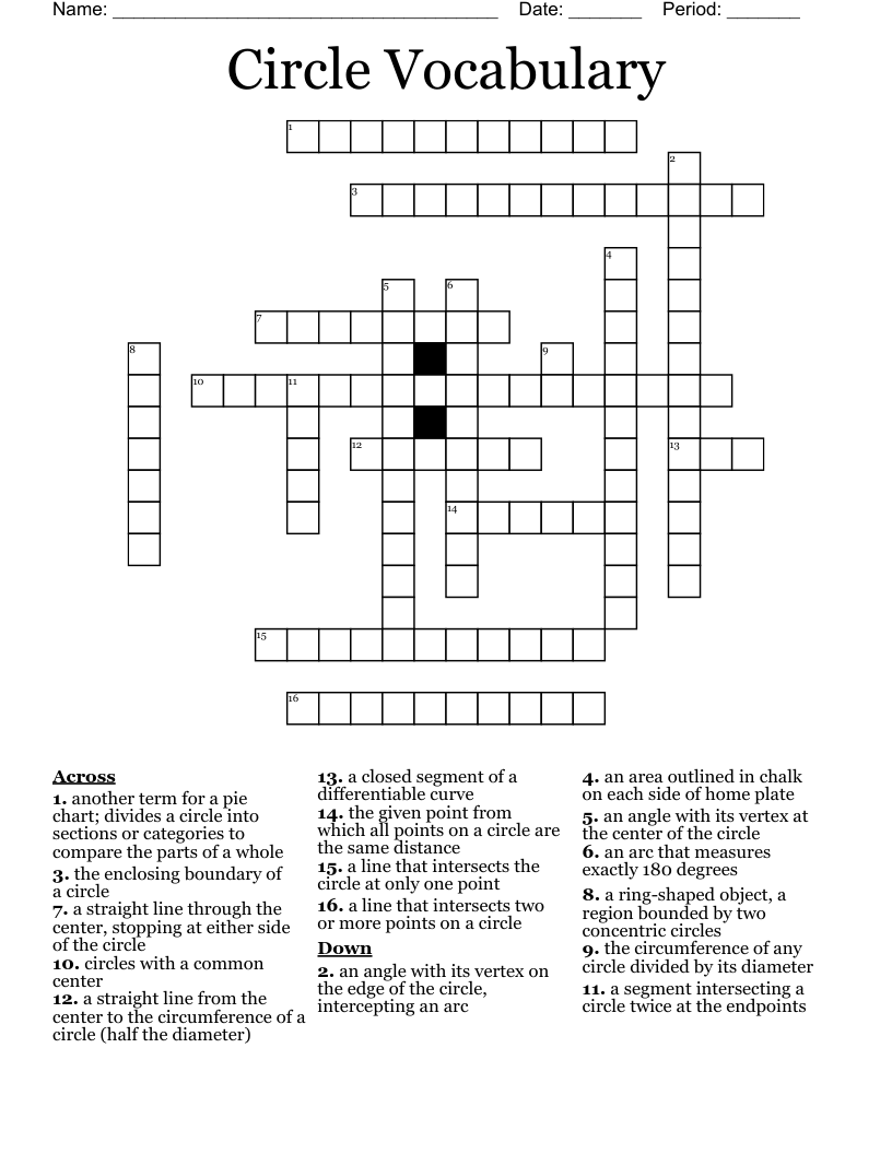 Circle Vocabulary Crossword