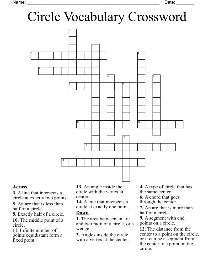 Circle Vocabulary Crossword
