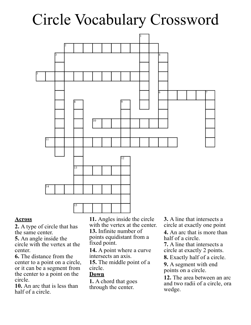 Circle Vocabulary Crossword