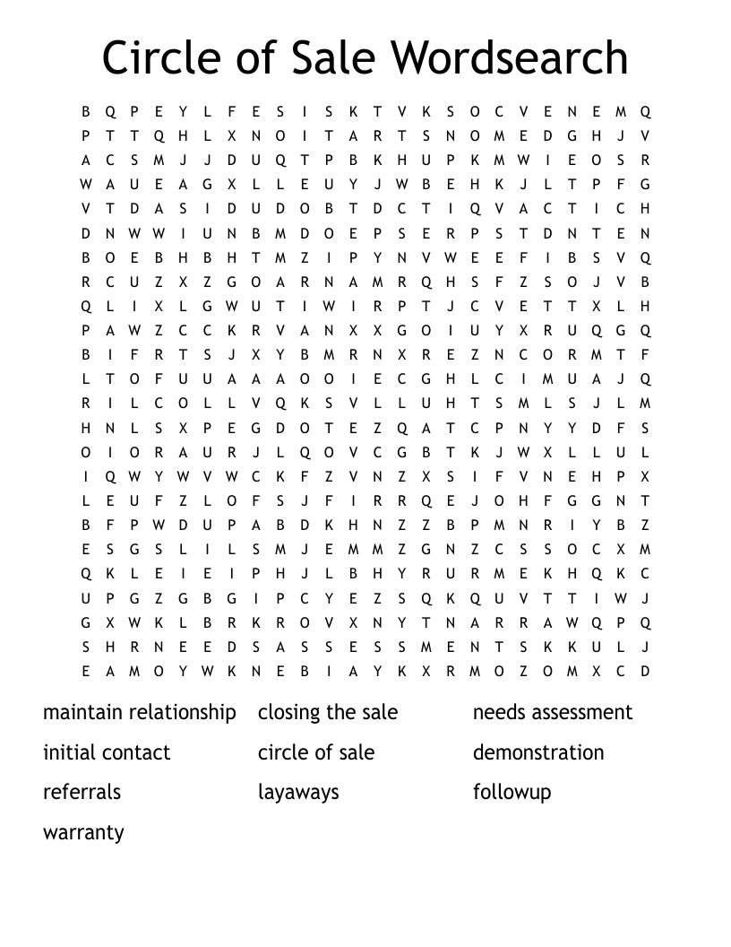 Circle of Sale Wordsearch