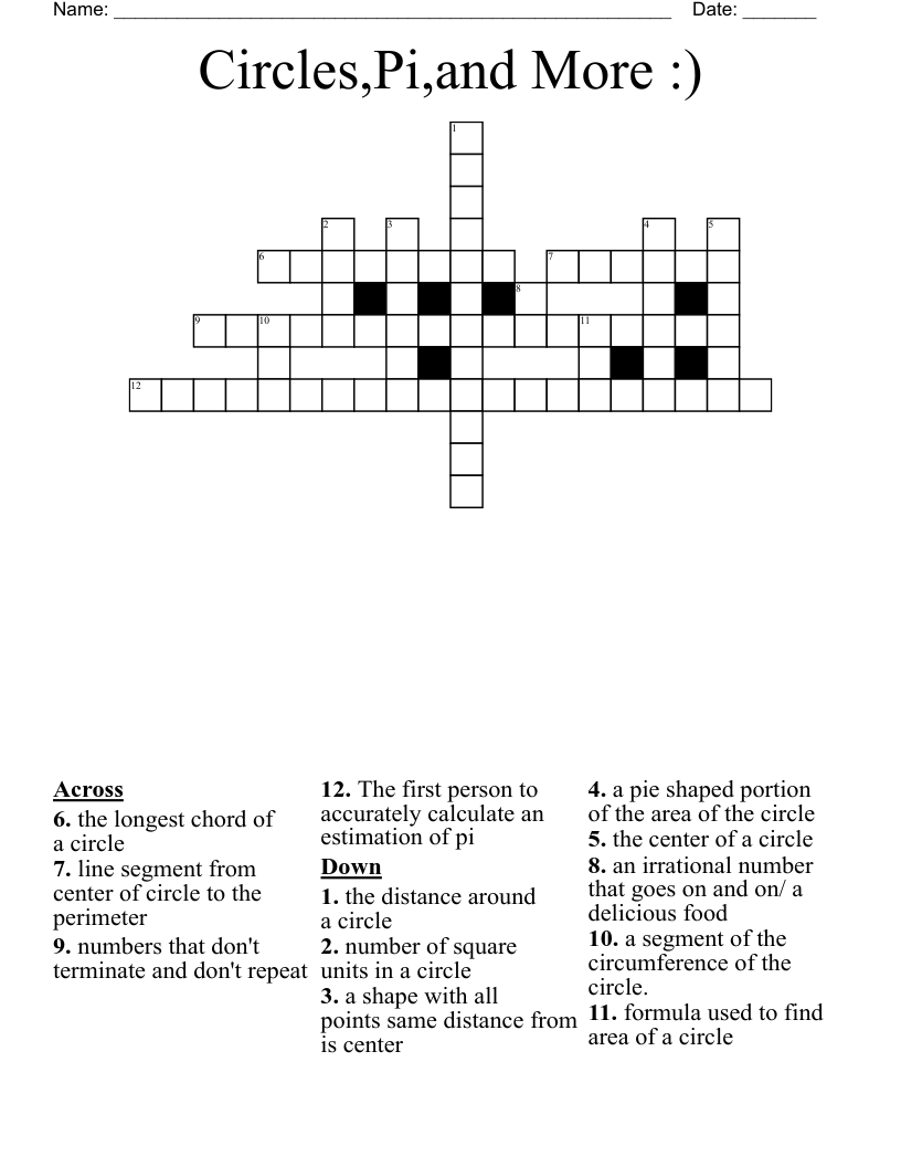 Circles,Pi,and More :) Crossword