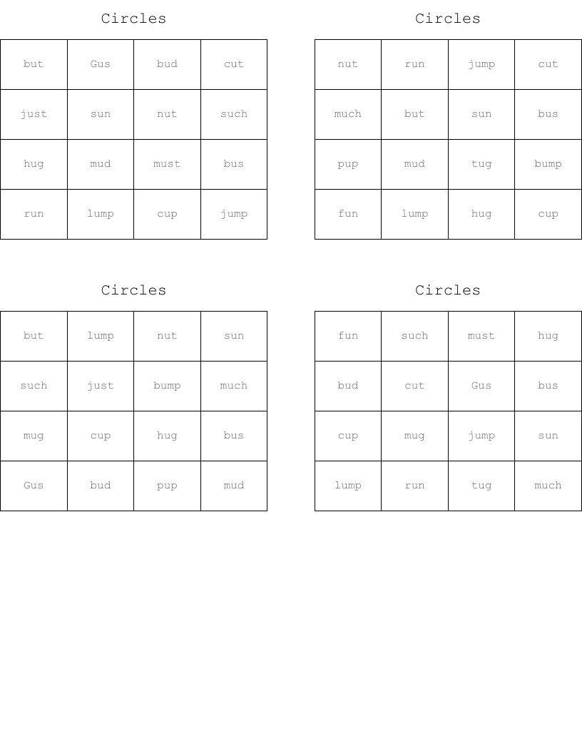Circles Bingo Cards