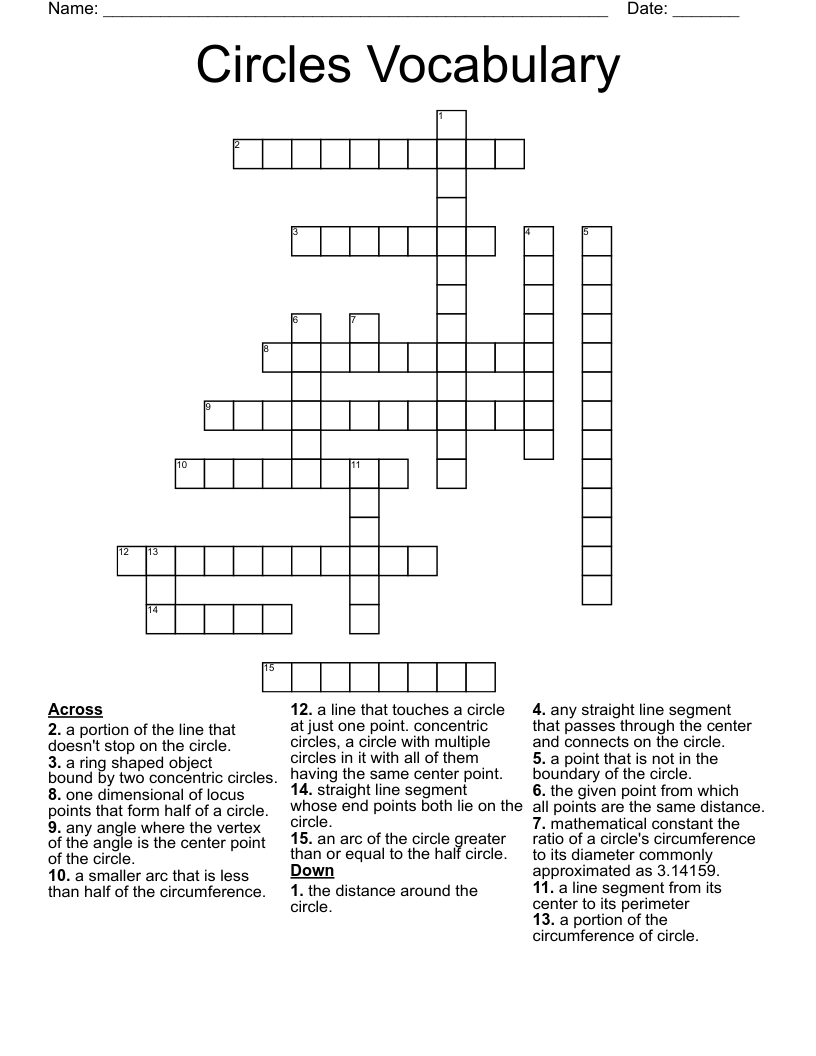 Circles Vocabulary Crossword