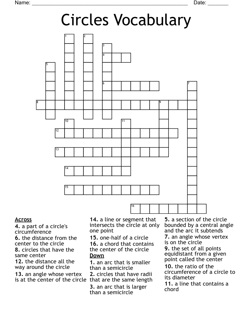 Circles Vocabulary Crossword