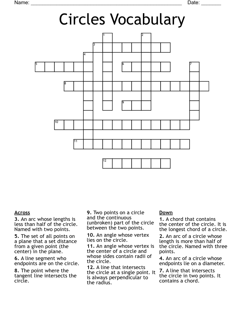 Circles Vocabulary Crossword