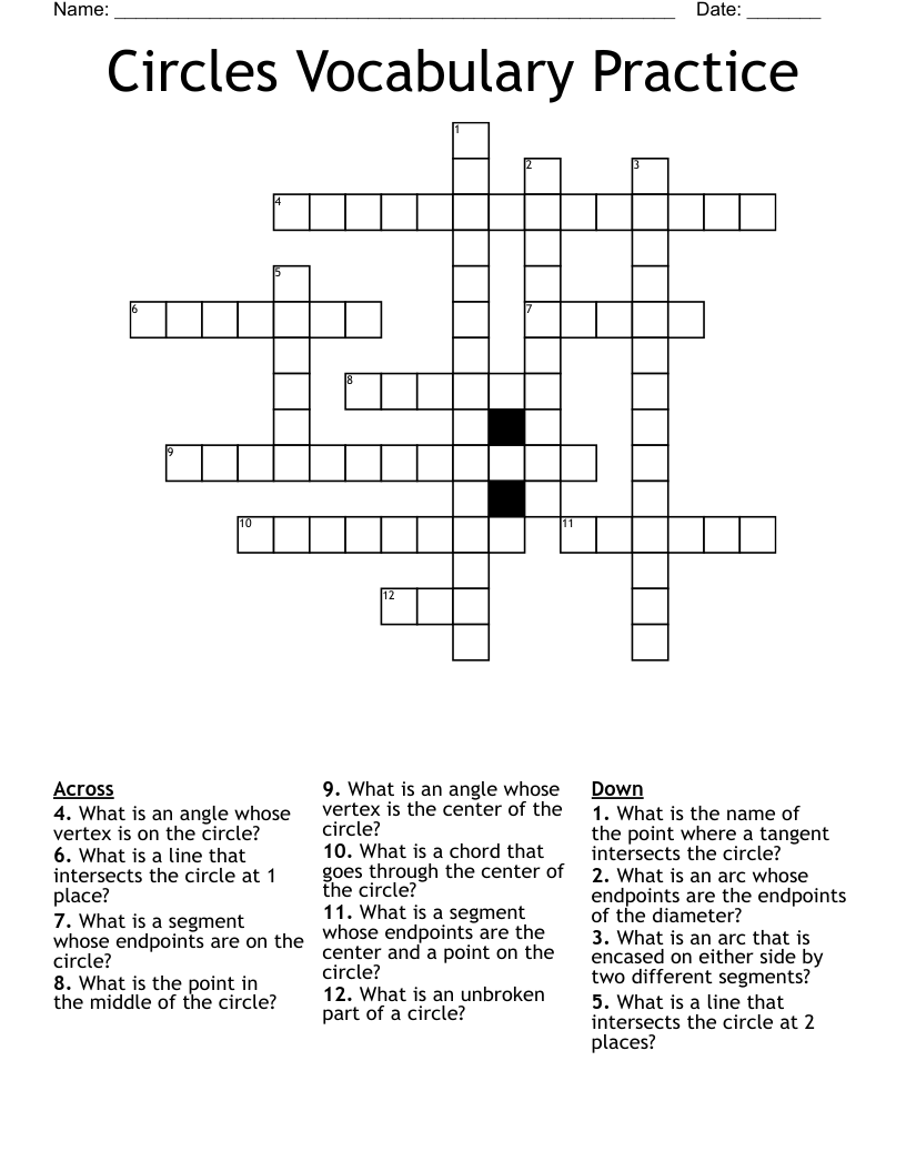 Circles Vocabulary Practice Crossword