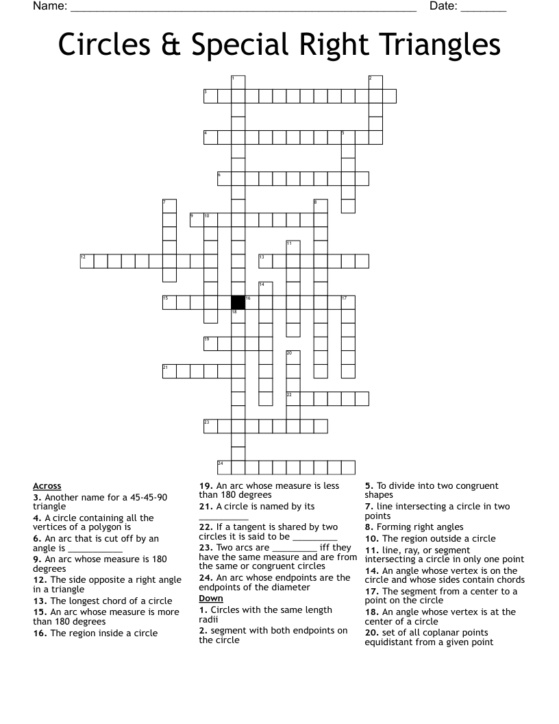 Circles & Special Right Triangles Crossword