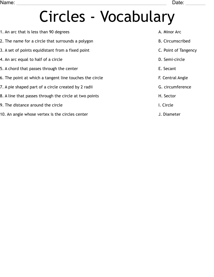Circles - Vocabulary Worksheet