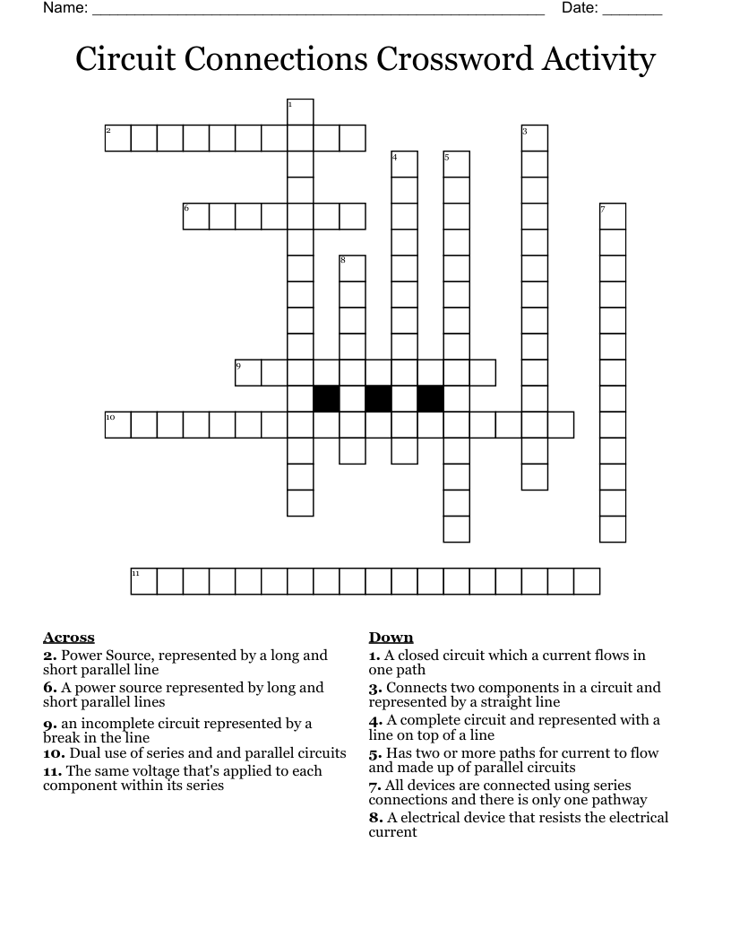 Circuit Connections Crossword Activity