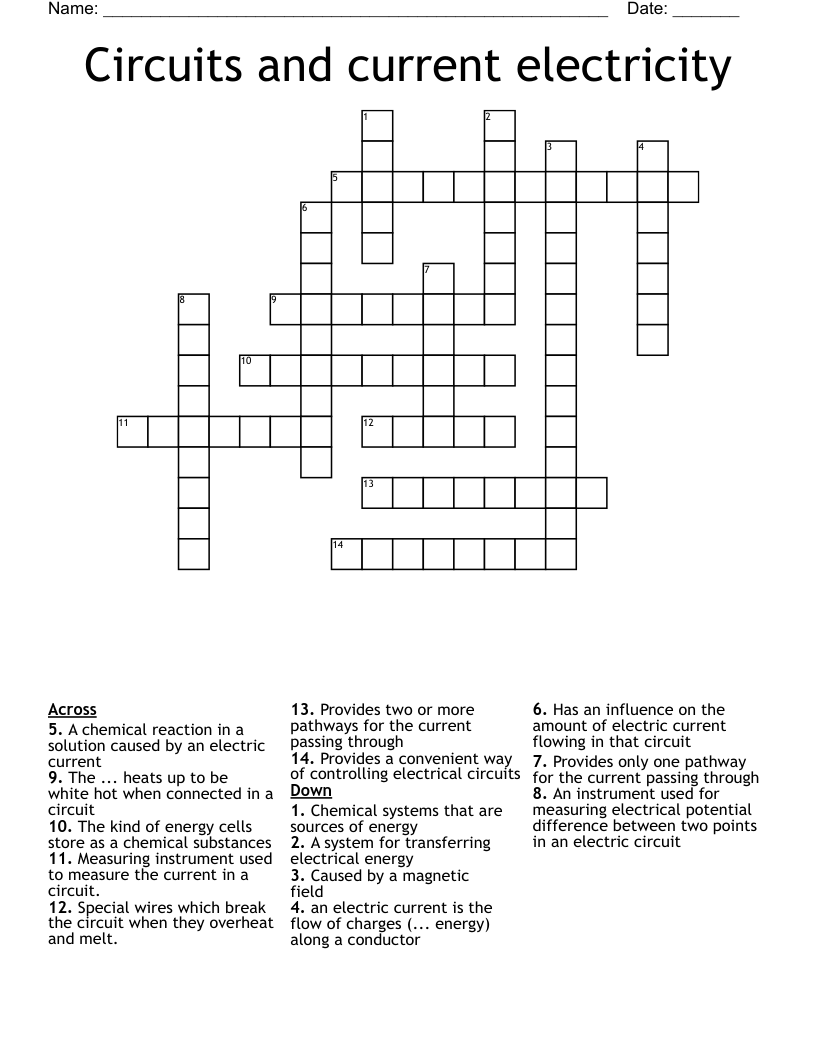 Circuits and current electricity Crossword