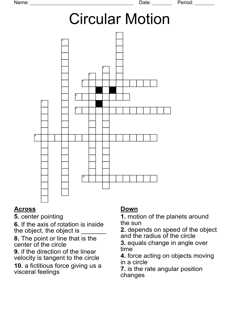 Circular Motion Crossword