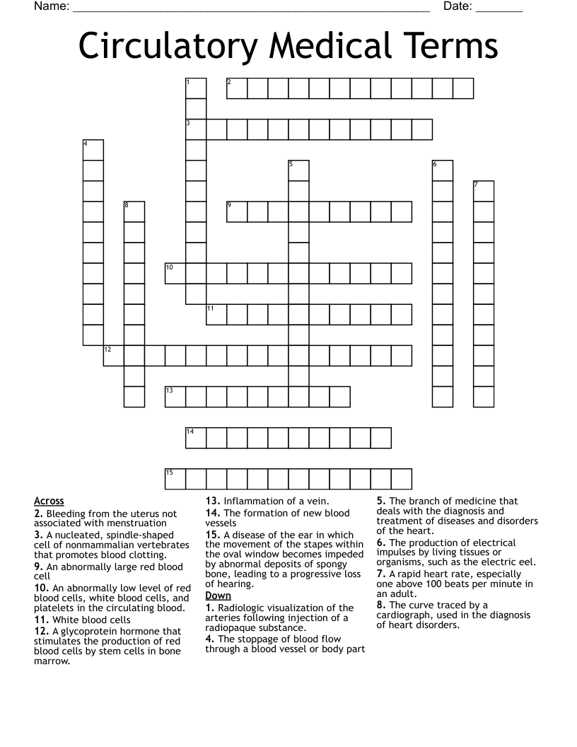 Circulatory Medical Terms Crossword