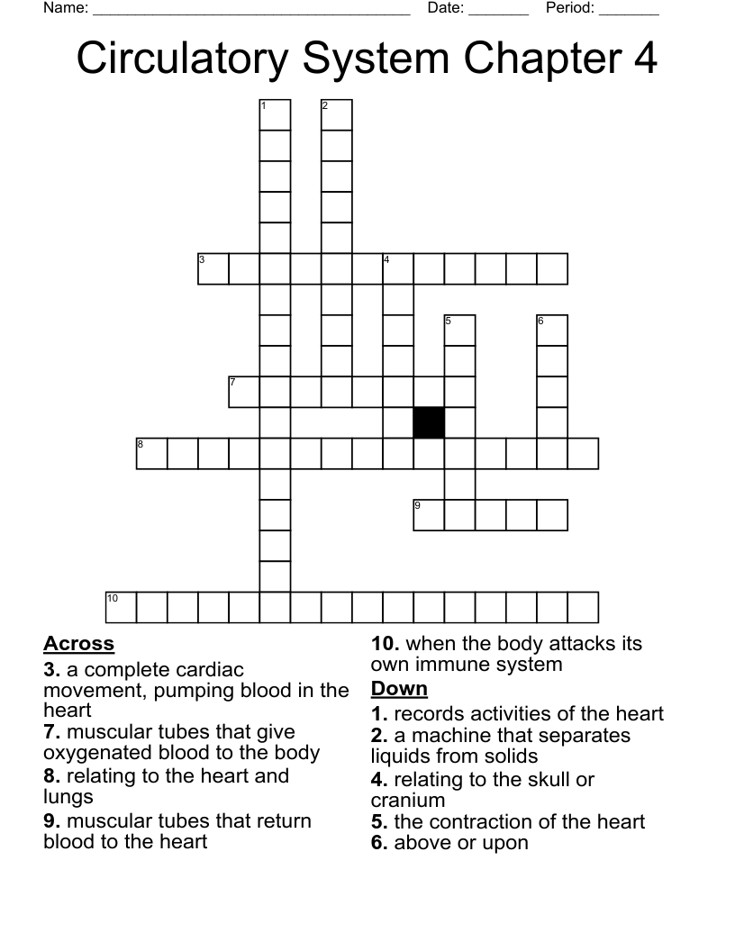 Circulatory System Chapter 4 Crossword