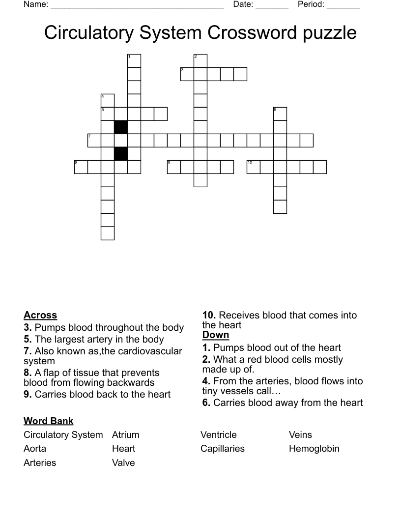Circulatory System Crossword puzzle 
