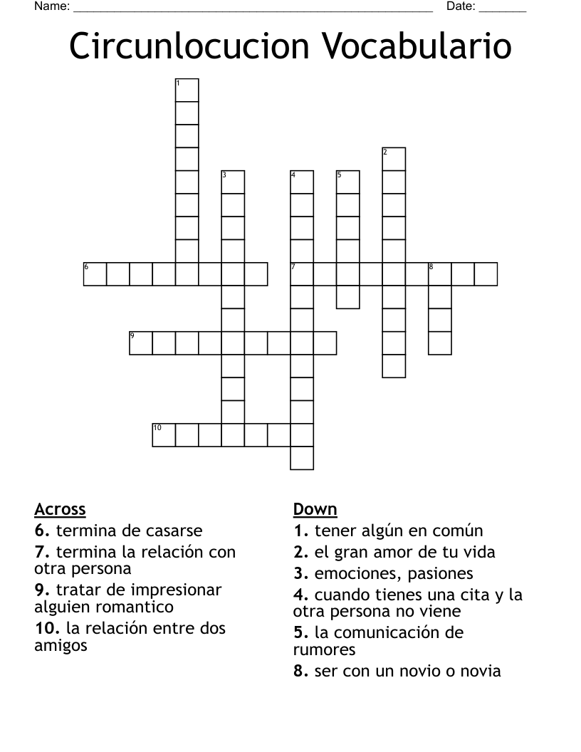 Circunlocucion Vocabulario Crossword