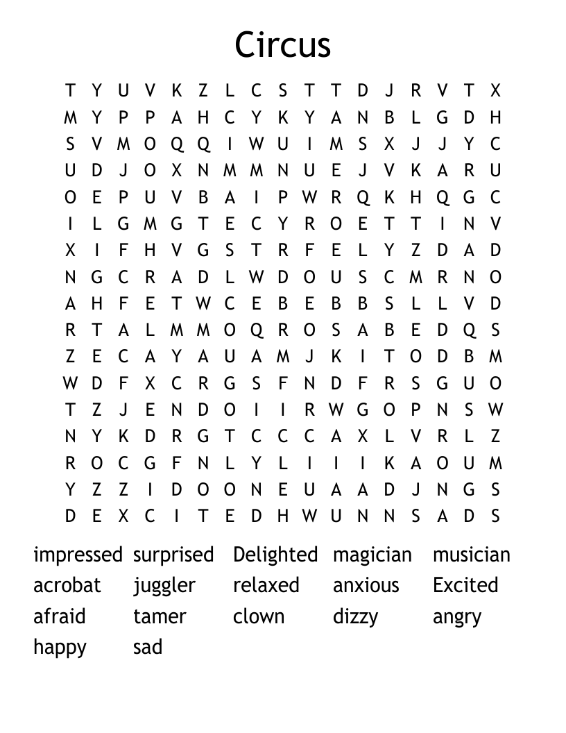 Circus Word Search