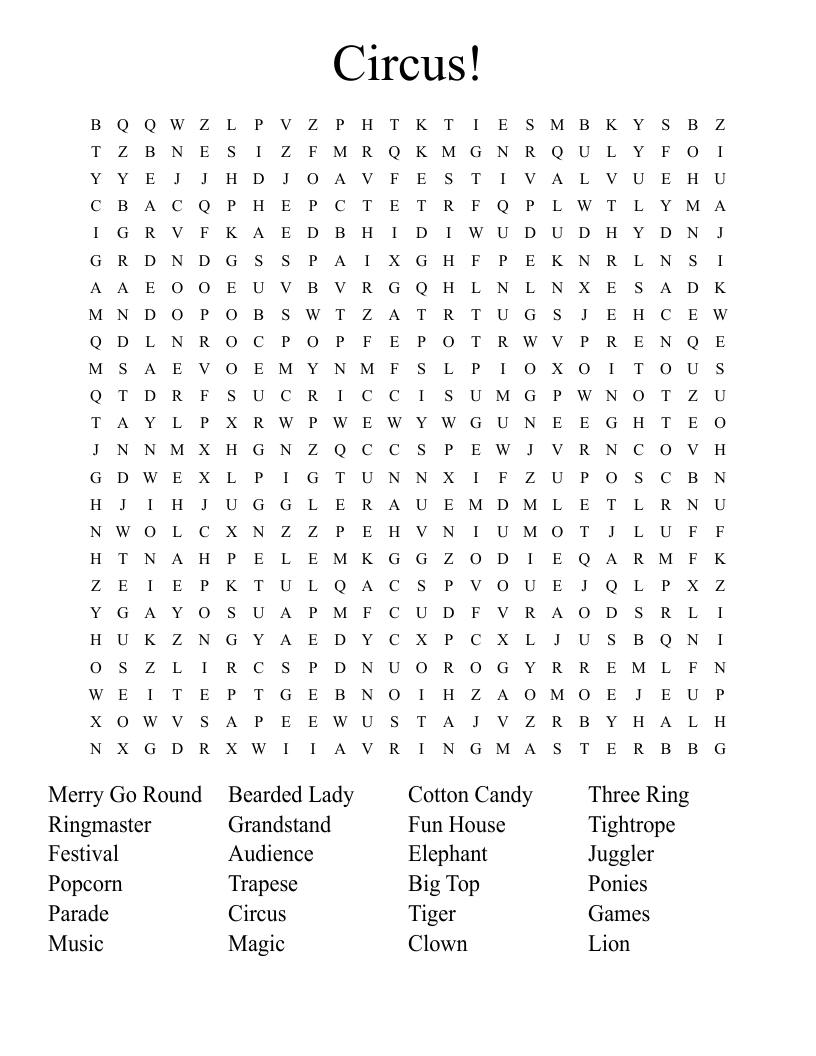 Circus! Word Search