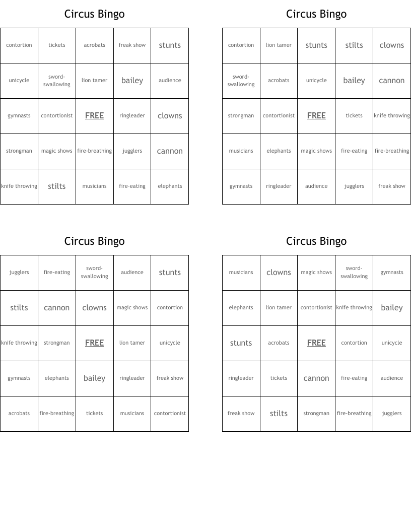 Circus Bingo