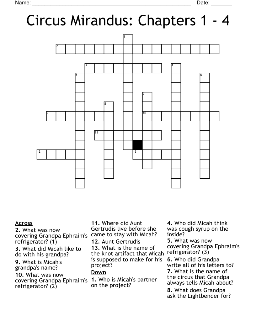Circus Mirandus: Chapters 1 - 4 Crossword