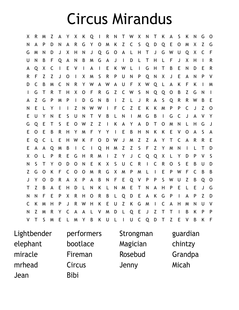 Circus Mirandus  Word Search