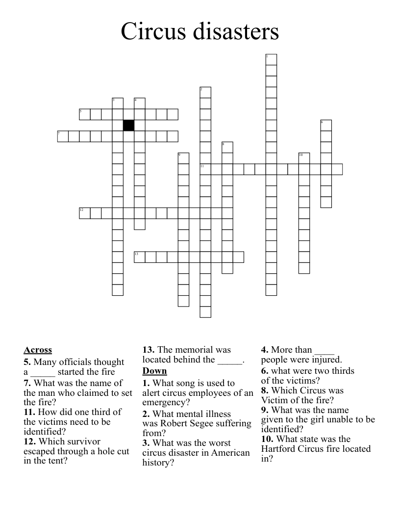 Circus disasters  Crossword