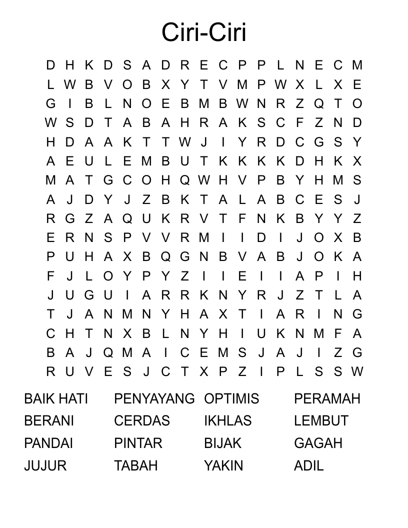 Ciri-Ciri Word Search