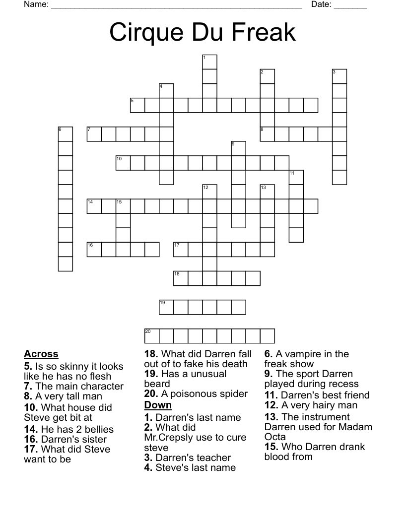 Cirque Du Freak Crossword