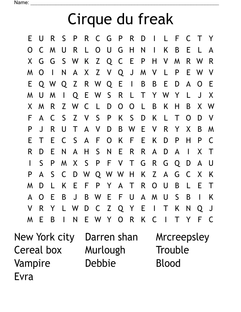 Cirque du freak Word Search