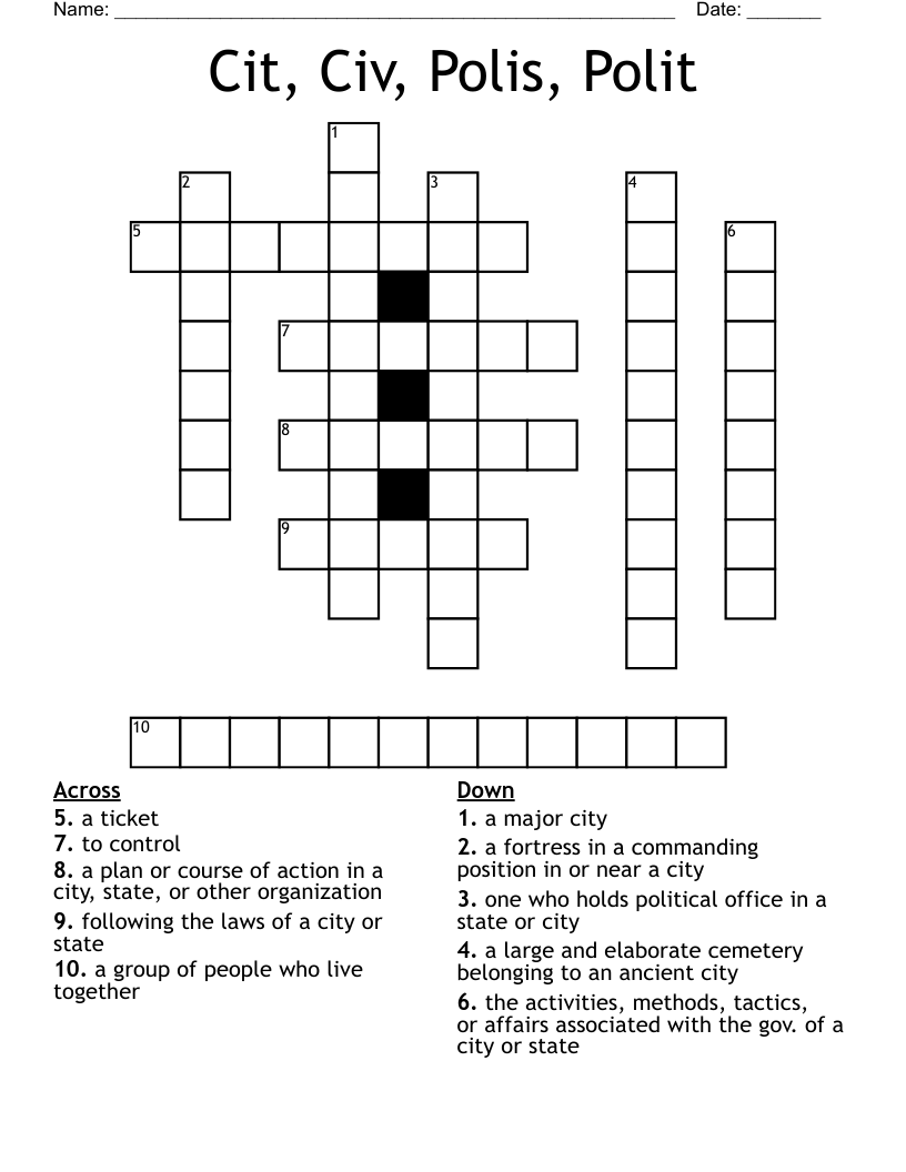 Cit, Civ, Polis, Polit Crossword
