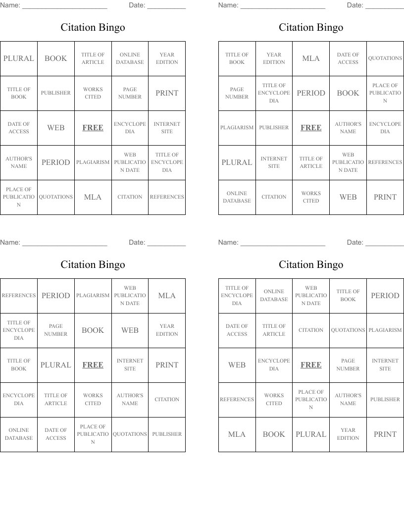 Citation Bingo